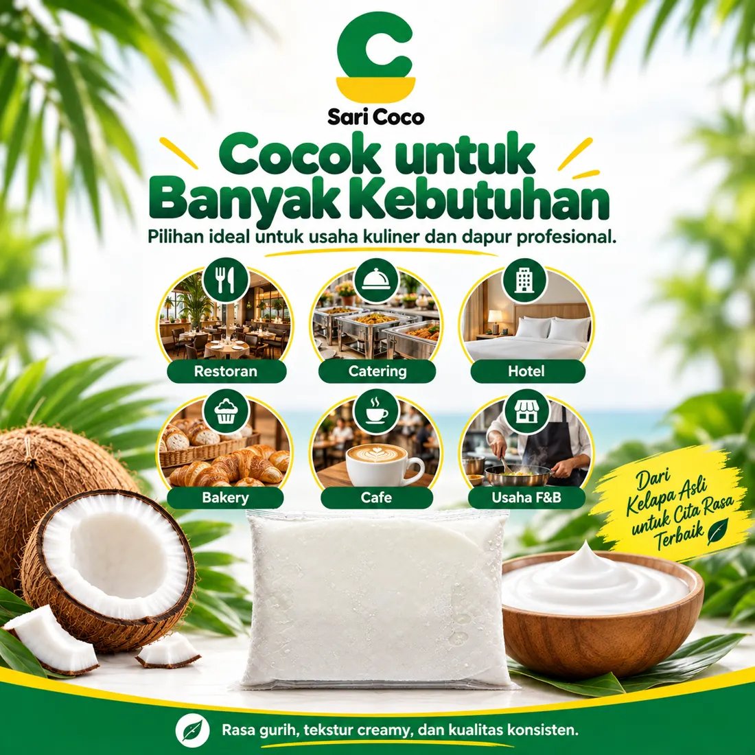 Sari Coco cocok untuk restoran, catering, hotel, bakery, cafe dan usaha F&B