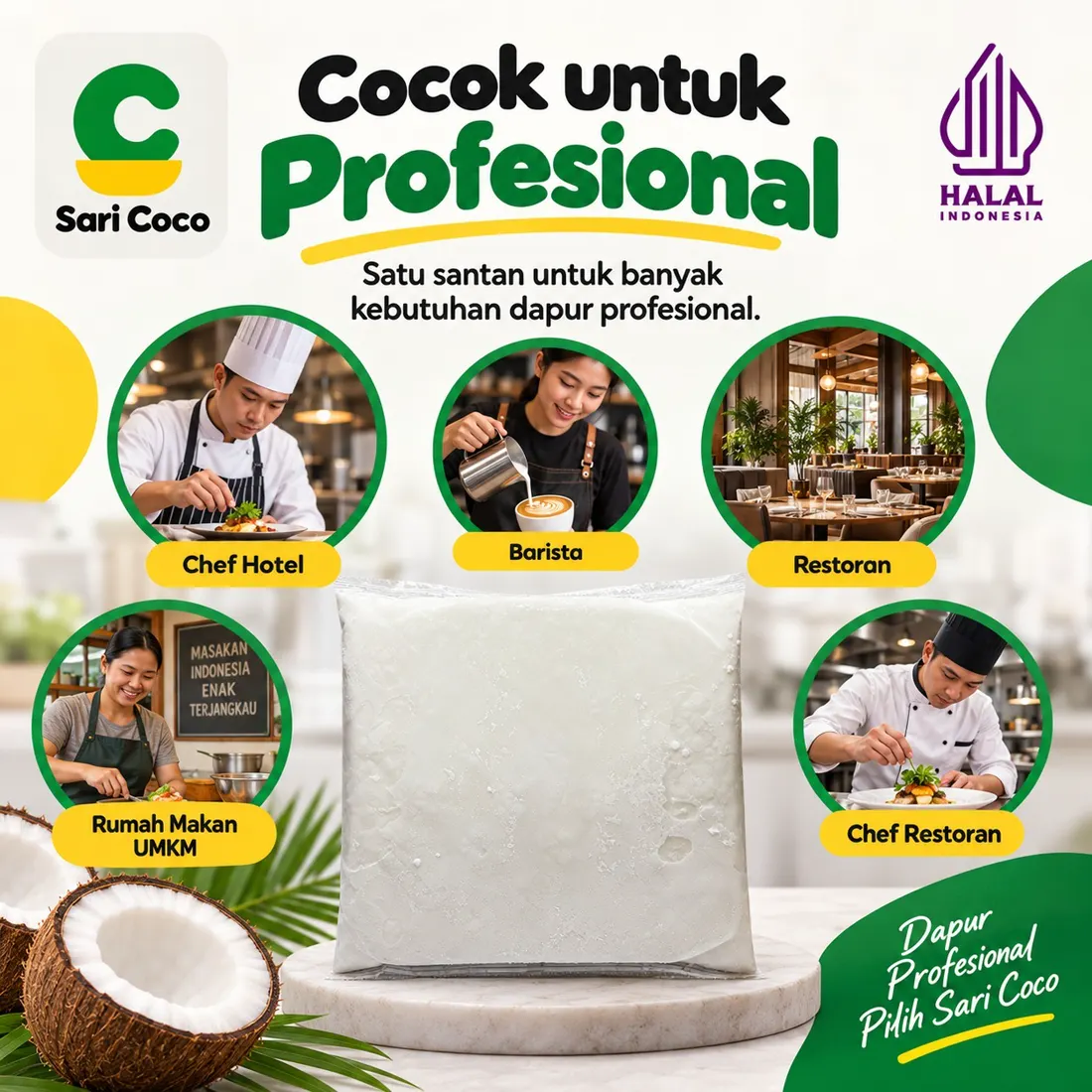 Sari Coco untuk chef hotel, barista, restoran, rumah makan UMKM dan chef restoran